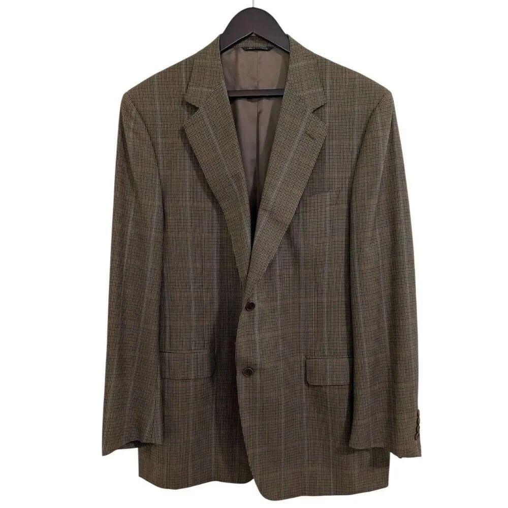 Canali Italy Pure Wool Plaid Sport Coat Blazer - Brown/Blue Super 120s US 46L